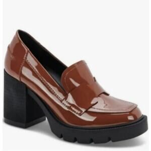 Aqua College Jonnie Lug Sole Heeled Loafers Brown Chunky Platform Square Toe 6